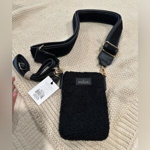 Kedzie Fireside Collection Phone Crossbody in Vegan Sherpa • Black • NWT